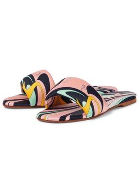 Emilio Pucci Pink Multicolor Printed Slide Sandals